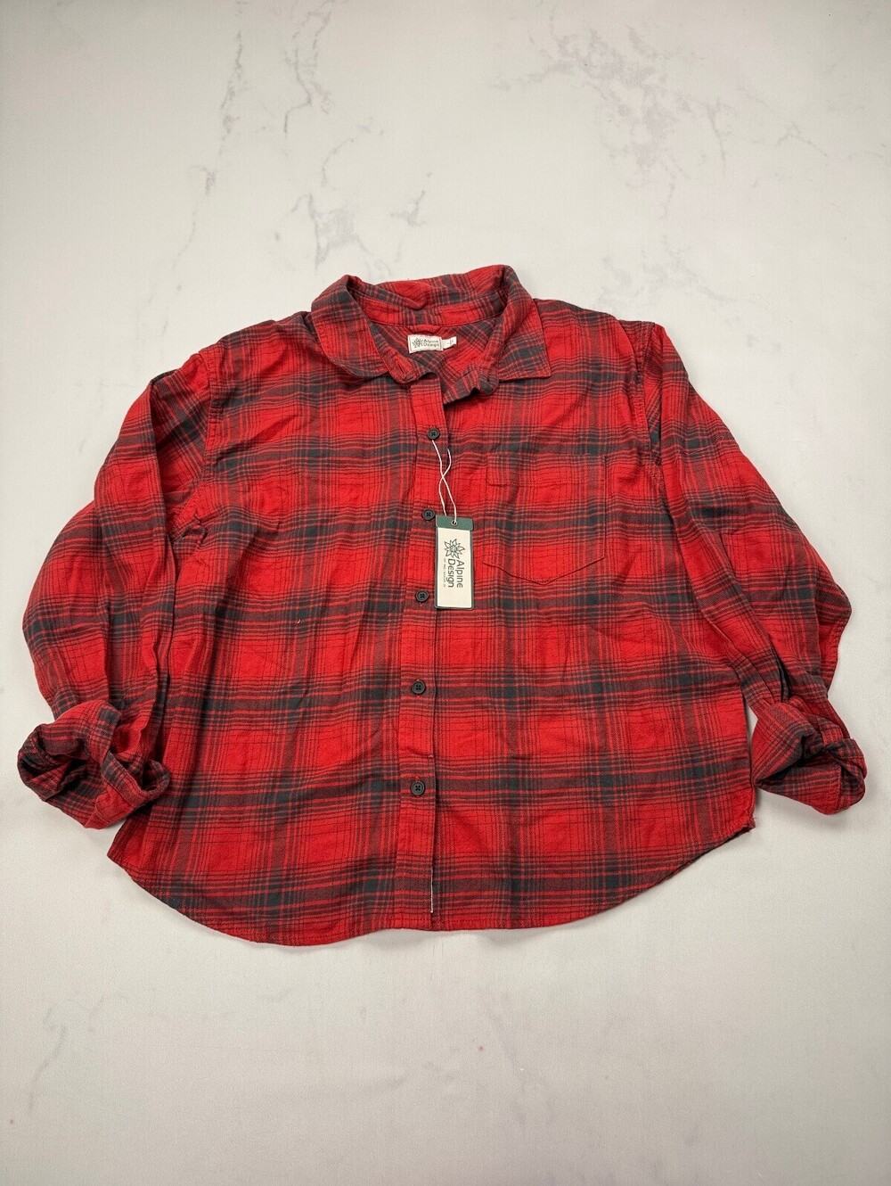 Alpine Design Throwback Button-Up Shirt Red Vintage Retro - Womens L
